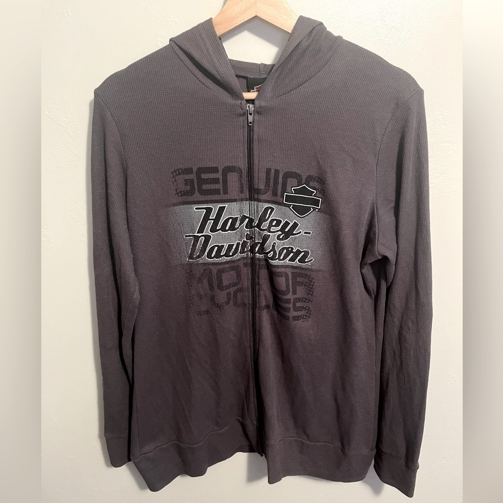 Harley-Davidson Waffle Knit Full Zip Lightweight Hooded Sweatshirt Harley NYC